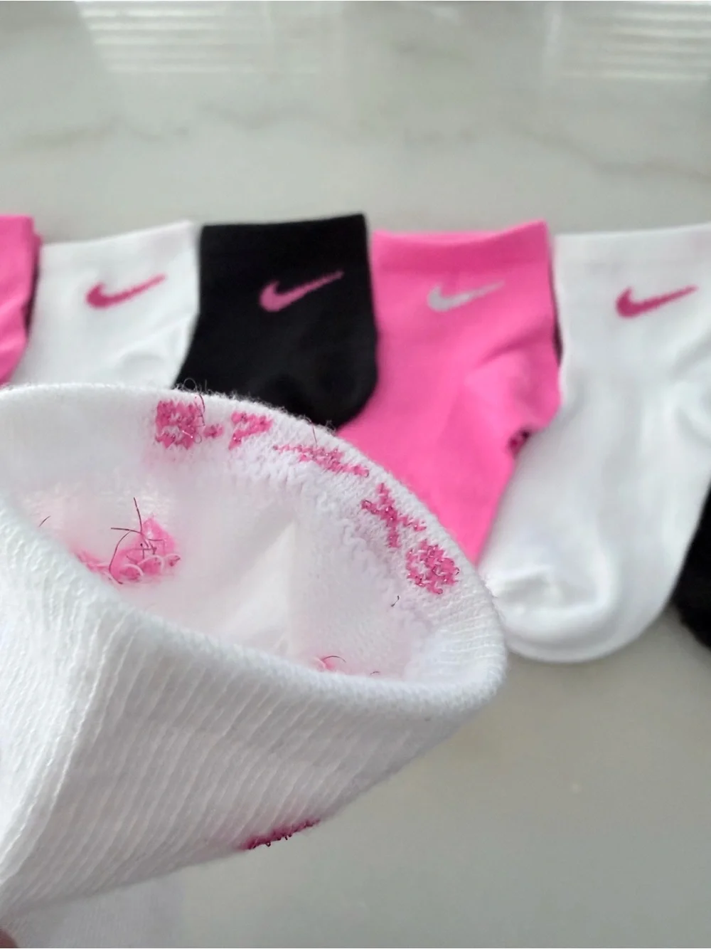 Nike Kids Ankle Socks — Hot Pink, White & Black (6 Pack)